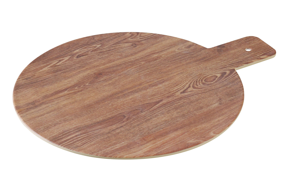 Yanco WD-109 Tray, 8-1/2" Diameter, Melamine Wood Look, Brown, Dishwasher Safe Handle - Case of 24