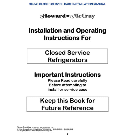 90-040 CLOSED SERVICE CASE INSTALLATION MANUAL 2024