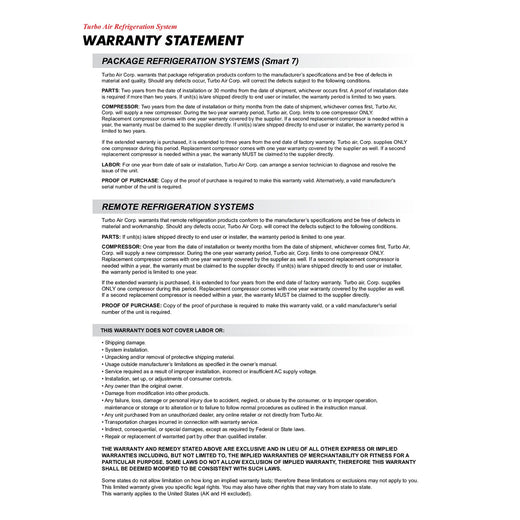 Turbo Air Refrigeration_System_Warranty Smart 7