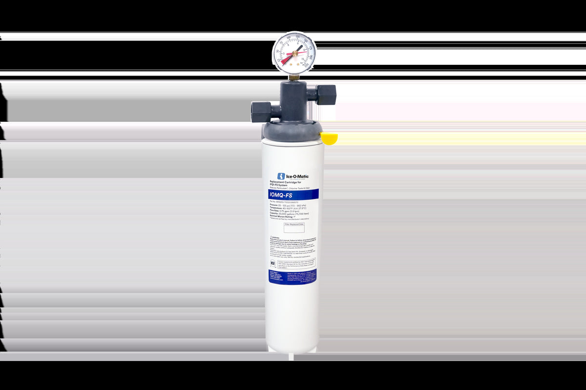 Ice-O-Matic IFQ1-FS water filtration system, manifold head with pressure gauge and single cartridge