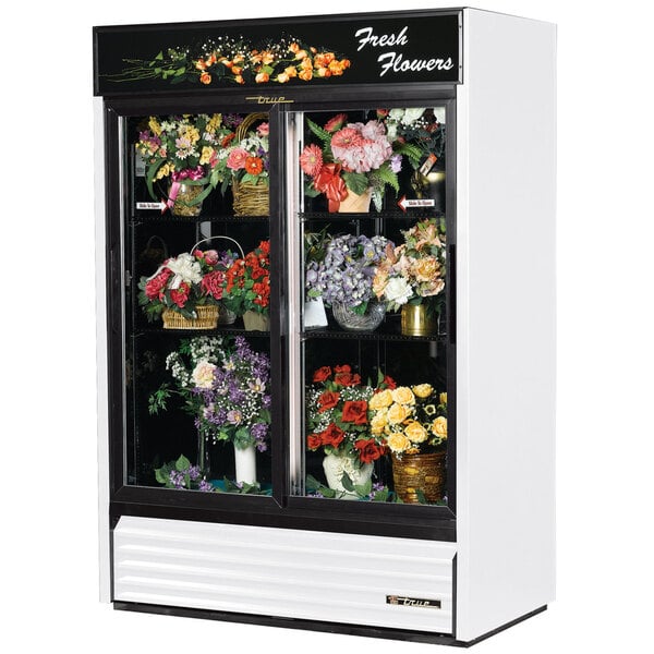 True GDM-47FC-HC-LD 54 1/8" White Refrigerated Sliding Glass Door Floral Case with LED Lighting