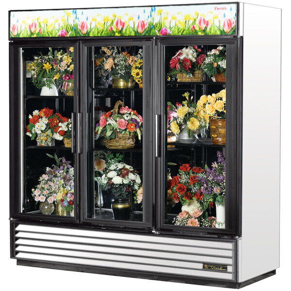 True GDM-72FC-HC~TSL01 78 1/8" White Refrigerated Glass Door Floral Case with LED Lighting
