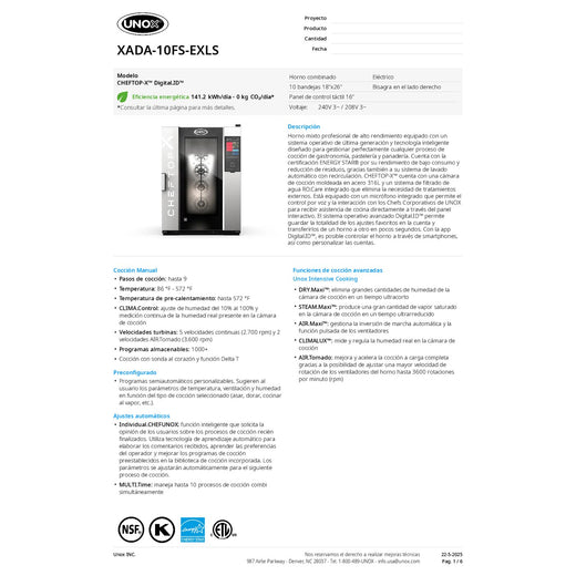 Spec Sheet Spanish