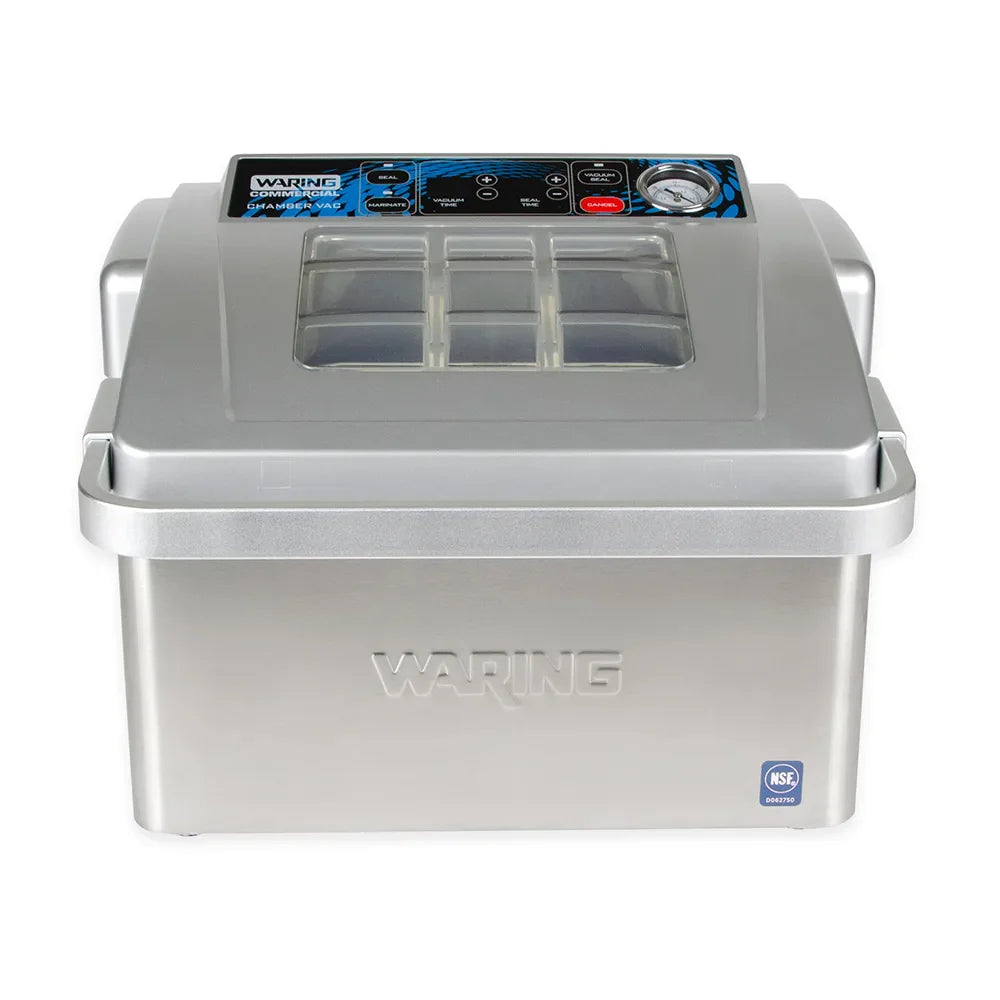 Waring WCV300 chamber vacuum sealer, front view, lid closed