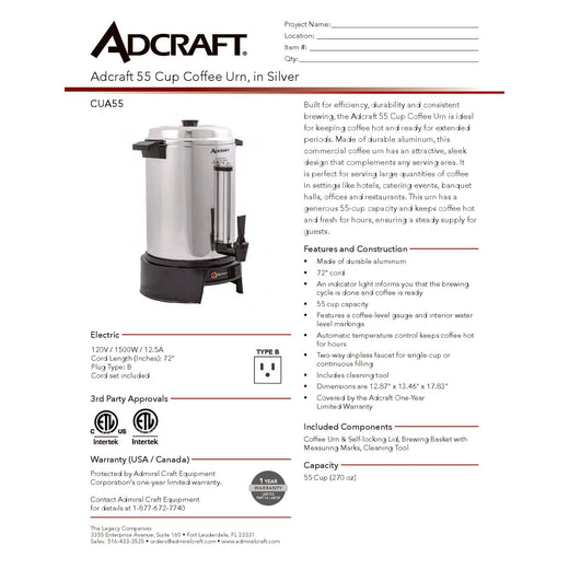 CUA55 Spec Sheet