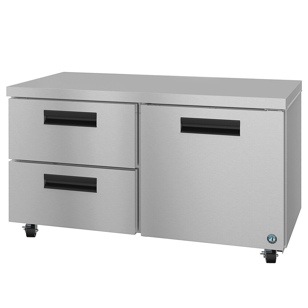 Hoshizaki UR60B-D2 Steelheart 60" Stainless Steel Undercounter Refrigerator with One Door / Two Drawer Combo and Locks