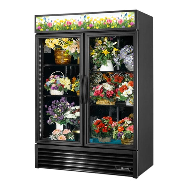True GDM-49FC-HC~TSL01 54 1/8" Black Refrigerated Glass Door Floral Case with LED Lighting