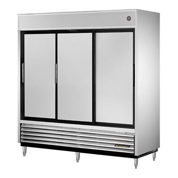 True TSD-69-HC 3 Section Sliding Solid Door Reach-In Refrigerator
