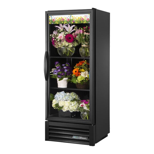 True GDM-12FC-HC~TSL01 24 7/8" Black Refrigerated Glass Door Floral Case with LED Lighting