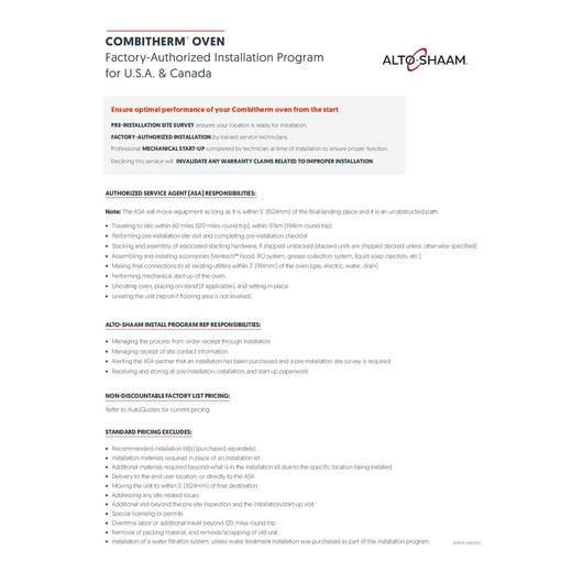 Alto-Shaam Factory Authorized Install Program Info