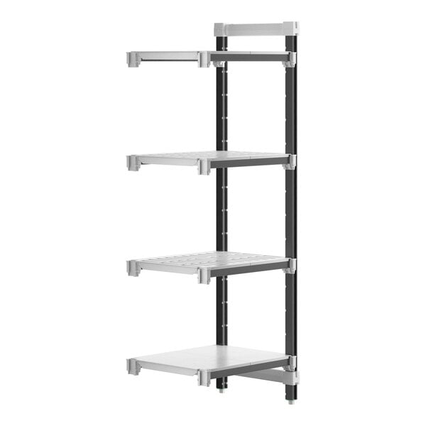 Cambro EXA182464VS4480 Camshelving Elements Xtra Stationary Add-On Unit, 18W X 24L X 64H, 4-Tier, 800 Lbs Capacity, Speckled Gray, NSF Certified