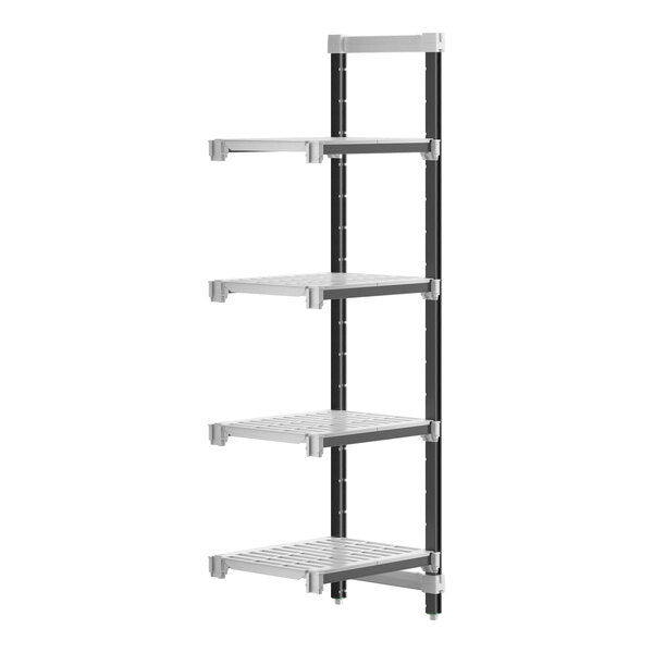 Cambro EXA182472V4480 Camshelving Elements Stationary Add-On Unit, 18W X 24L X 72H, 4-Tier, Brushed Graphite, 800 Ibs Capacity Per Shelf
