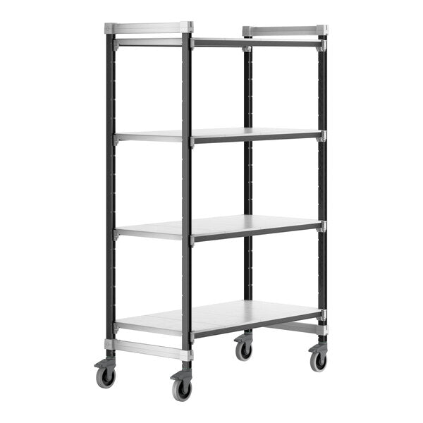 Cambro EXMU244878S4480 Camshelving Elements Xtra Mobile Unit, 24W x 48L x 78H, 4-Tier, 900 Lbs Capacity, Gray, Solid Polypropylene Shelves