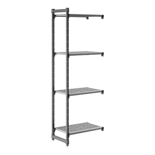 Cambro CBA183084V4580 Camshelving Basics Plus Add-On Unit, 18W X 30L X 84H, 4-Tier, Brushed Graphite, 600 Ibs Capacity