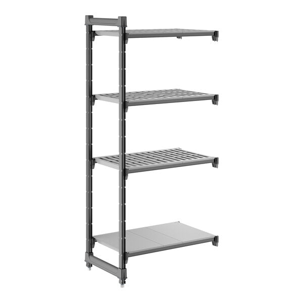 Cambro CBA183064VS4580 Camshelving Basics Plus 4-Tier Add-On Unit, 18"W x 30"L x 64"H, Brushed Graphite, 2200 lbs