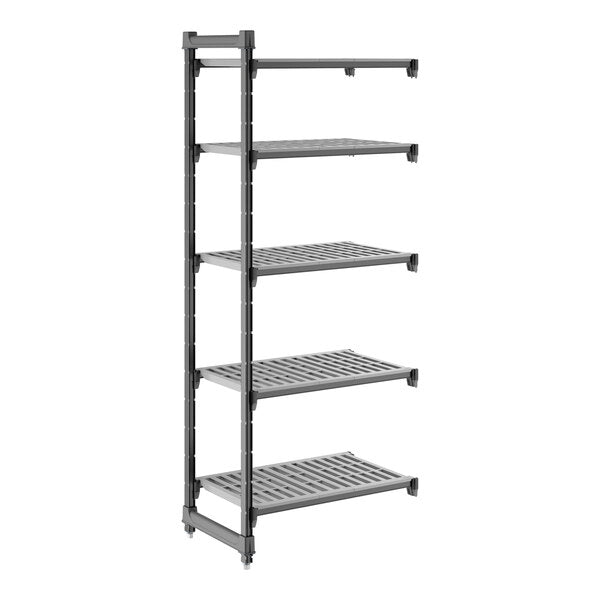 Cambro CBA183072V5580 Camshelving Basics Plus Add-On Unit, 18W X 30L X 72H, 5-Tier, Brushed Graphite, 600 Lbs Capacity