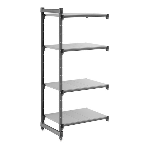 Cambro CBA213064S4580 Camshelving Basics Plus Add-On Unit, 21W X 30L X 64H, 4-Tier, Brushed Graphite, 600 Ibs Per Shelf