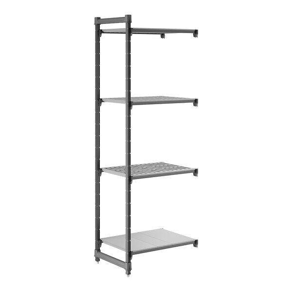 Cambro CBA213084VS4580 Camshelving Basics Plus 21"W x 30"L x 84"H 4-Tier Add-On Unit, Brushed Graphite, 600 lb Capacity