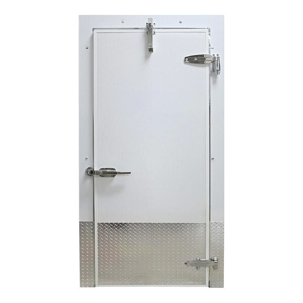 Curtron 36" x 84" Embossed White Galvalume Steel Cold Storage Infitting Single Swinging Freezer Door with Heated Frame and Left-Side Handle