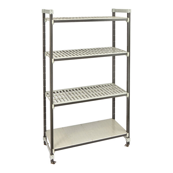 Cambro EST213681VS4480 Camshelving Elements XTRA 21x36x81 4-Tier Track Shelving System, 2400 lbs, Speckled Gray