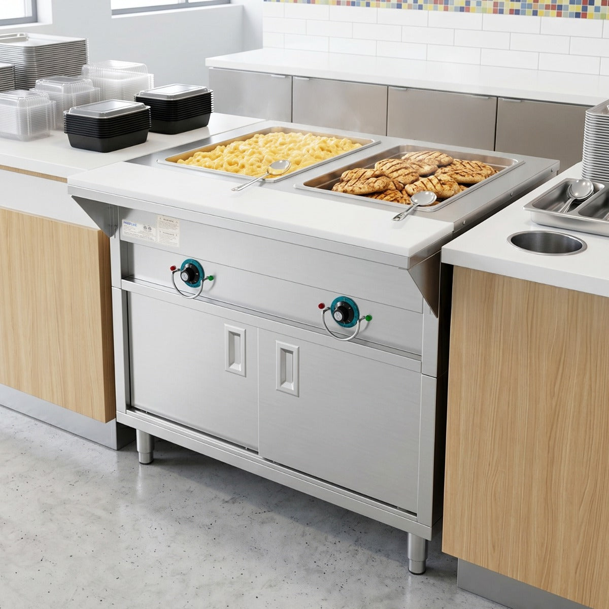 Prepline ESTC30-2S 2-well electric steam table, holding food pans on a serving line