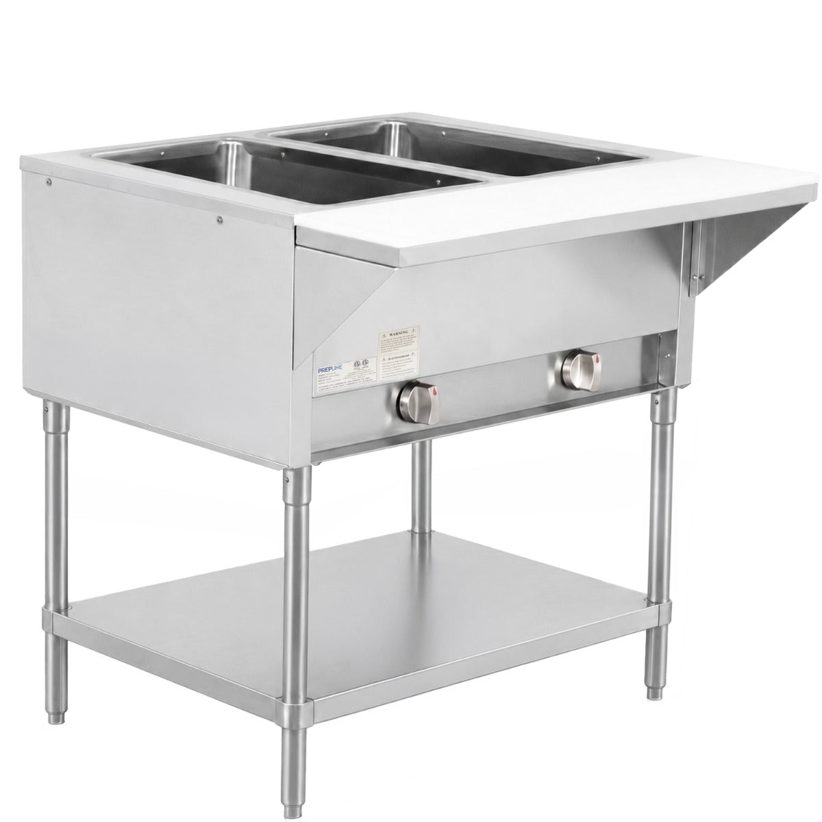 Prepline GST30-2O gas steam table, angled front view