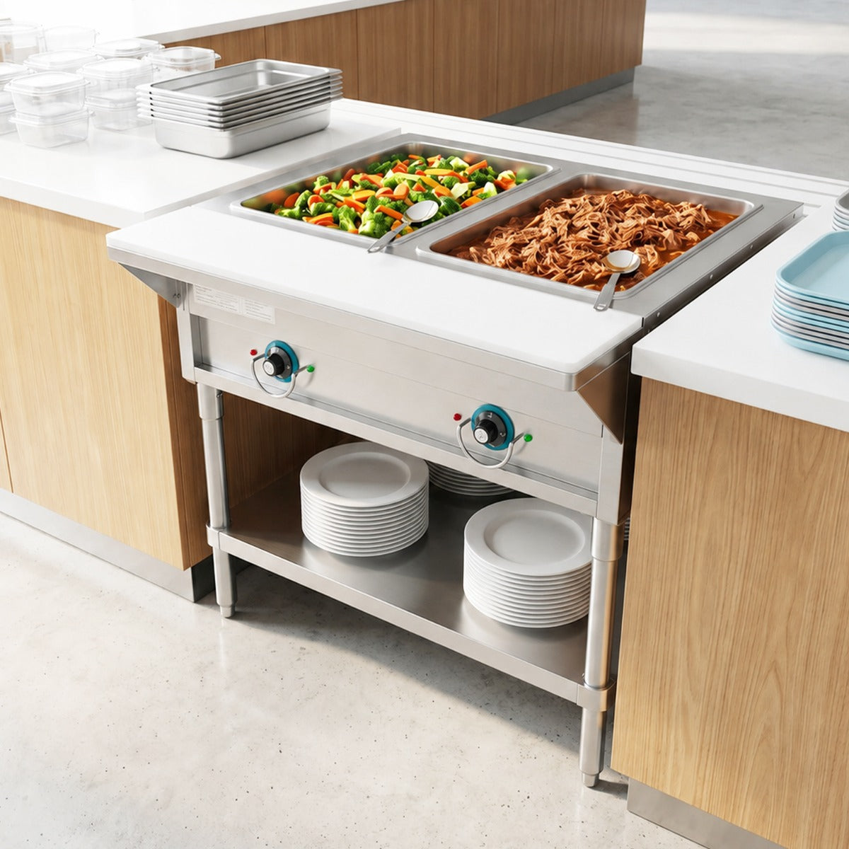 Prepline EST30-2O electric steam table, holding food on a serving line