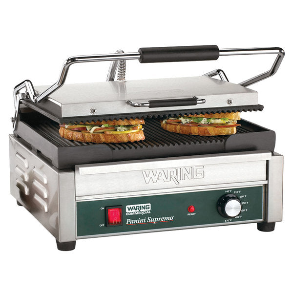 Waring  WPG250B Grooved Top & Bottom Panini Sandwich Grill - 14 1/2