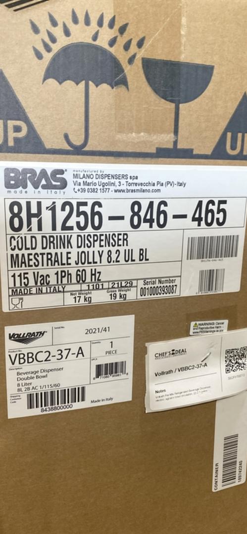 Vollrath VBBC2-37-A Pre-Mix Refrigerated Beverage Dispenser w/ Double 2.1 gal Bowls - Open box