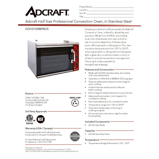 COH3100WPROS Spec Sheet