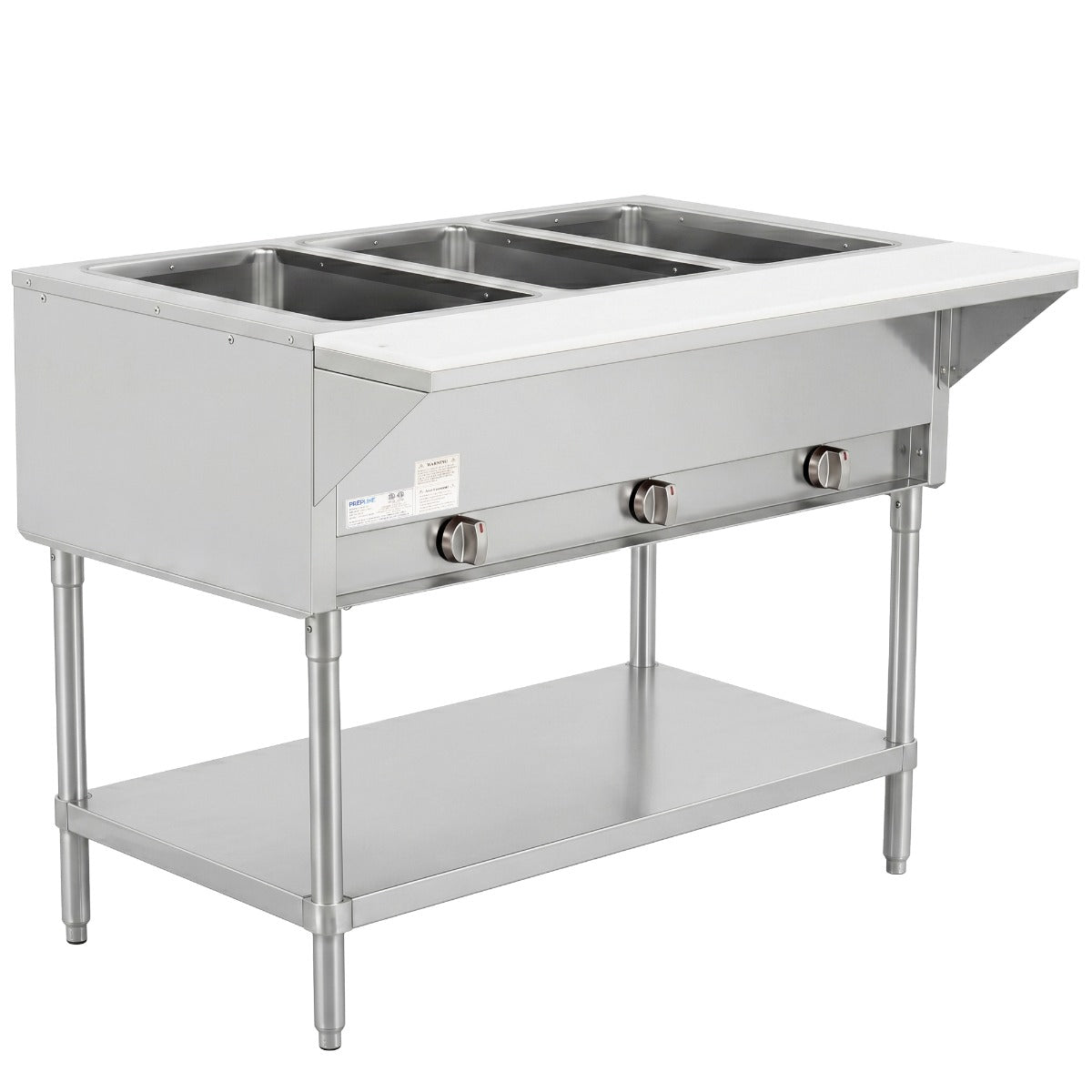 Prepline GST48-3O gas steam table, angled front view