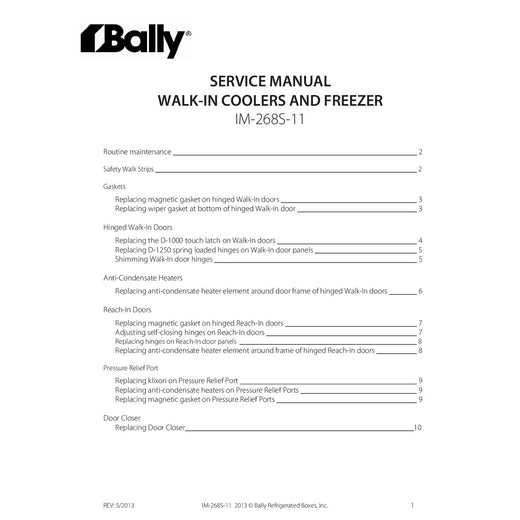 Bally Walk-In Service Manual