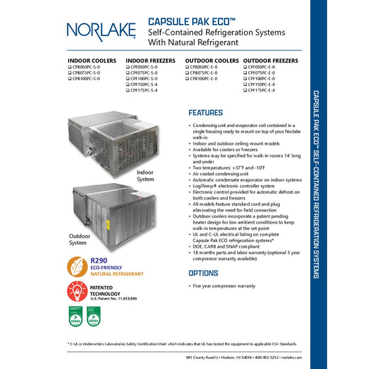 Capsule Pak ECO Refrigeration Specification Sheet
