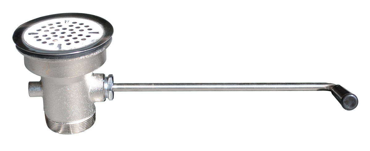 Serv-Ware 5D-35T-20A twist handle waste valve with perforated strainer and lever handle, side view