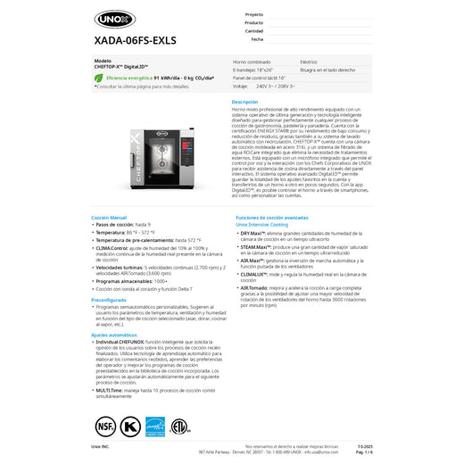 Spec Sheet Spanish