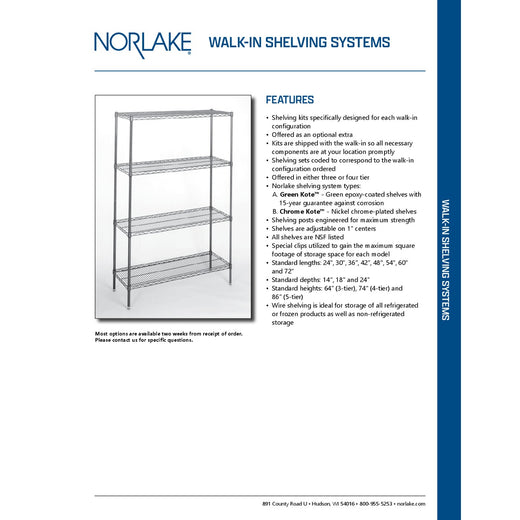 Walk-In Shelving System Specification Sheet