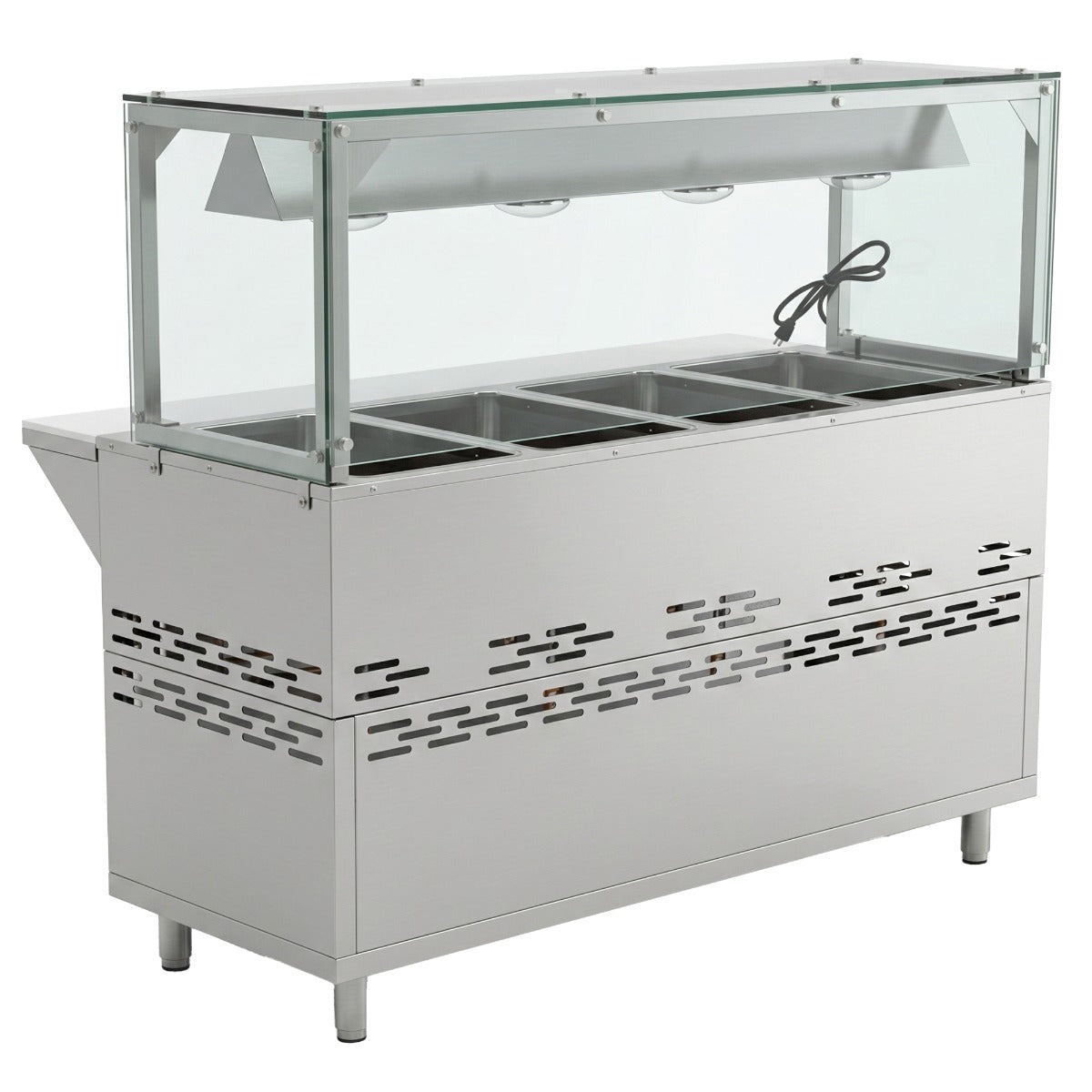 Prepline GSTC60-4S-LT gas steam table with lighted sneeze guard, back view