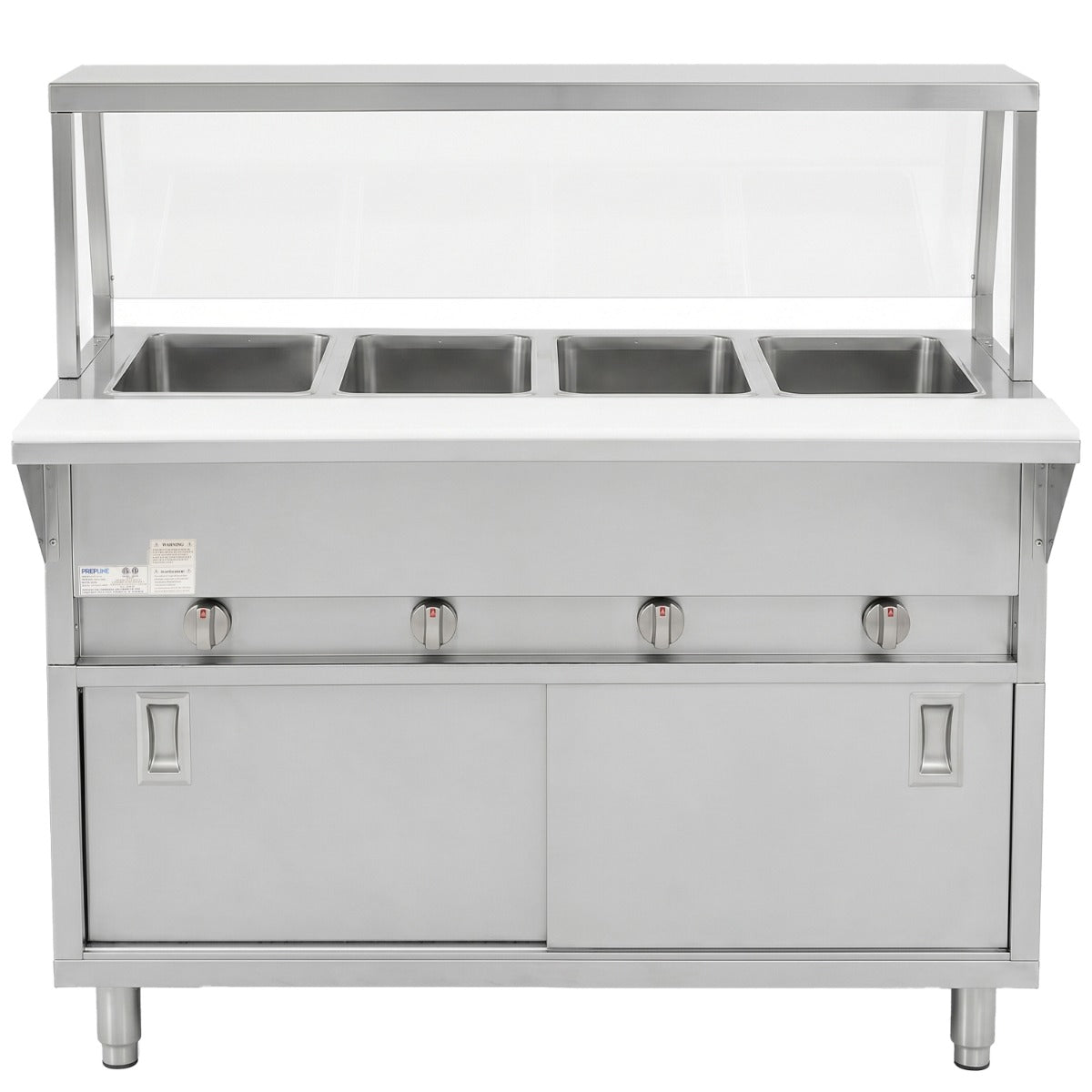 Prepline GSTC60-4S-SG gas steam table with sneeze guard, front view