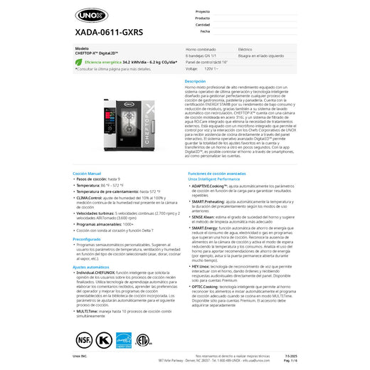 Spec Sheet Spanish