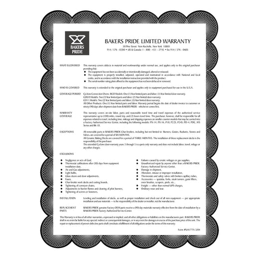 Bakers Pride's Warranty Information