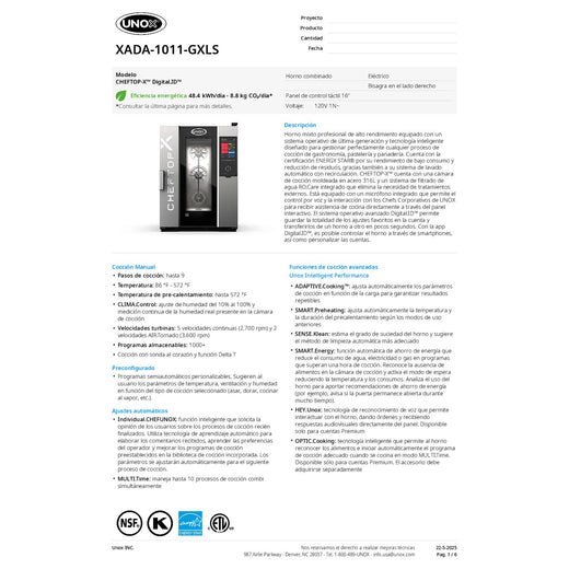 Spec Sheet Spanish