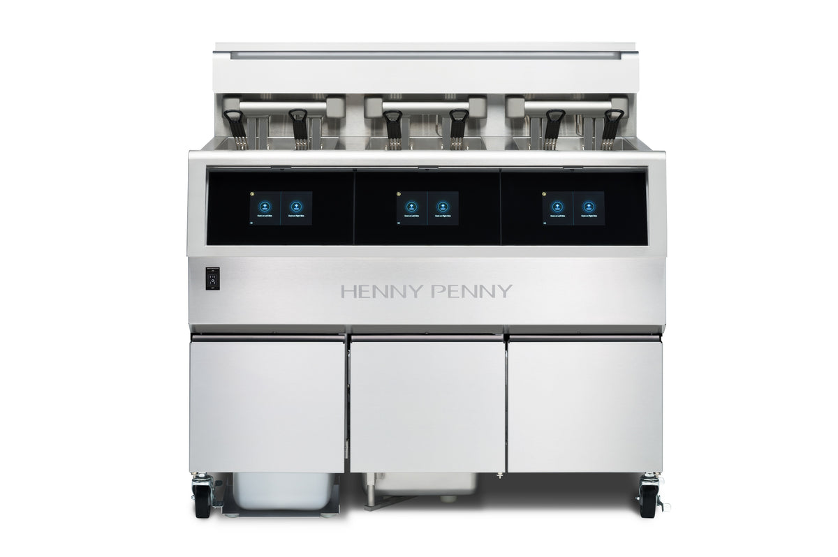 Henny Penny OFG513.0 F5 3-well gas open fryer with touchscreen controls, front view