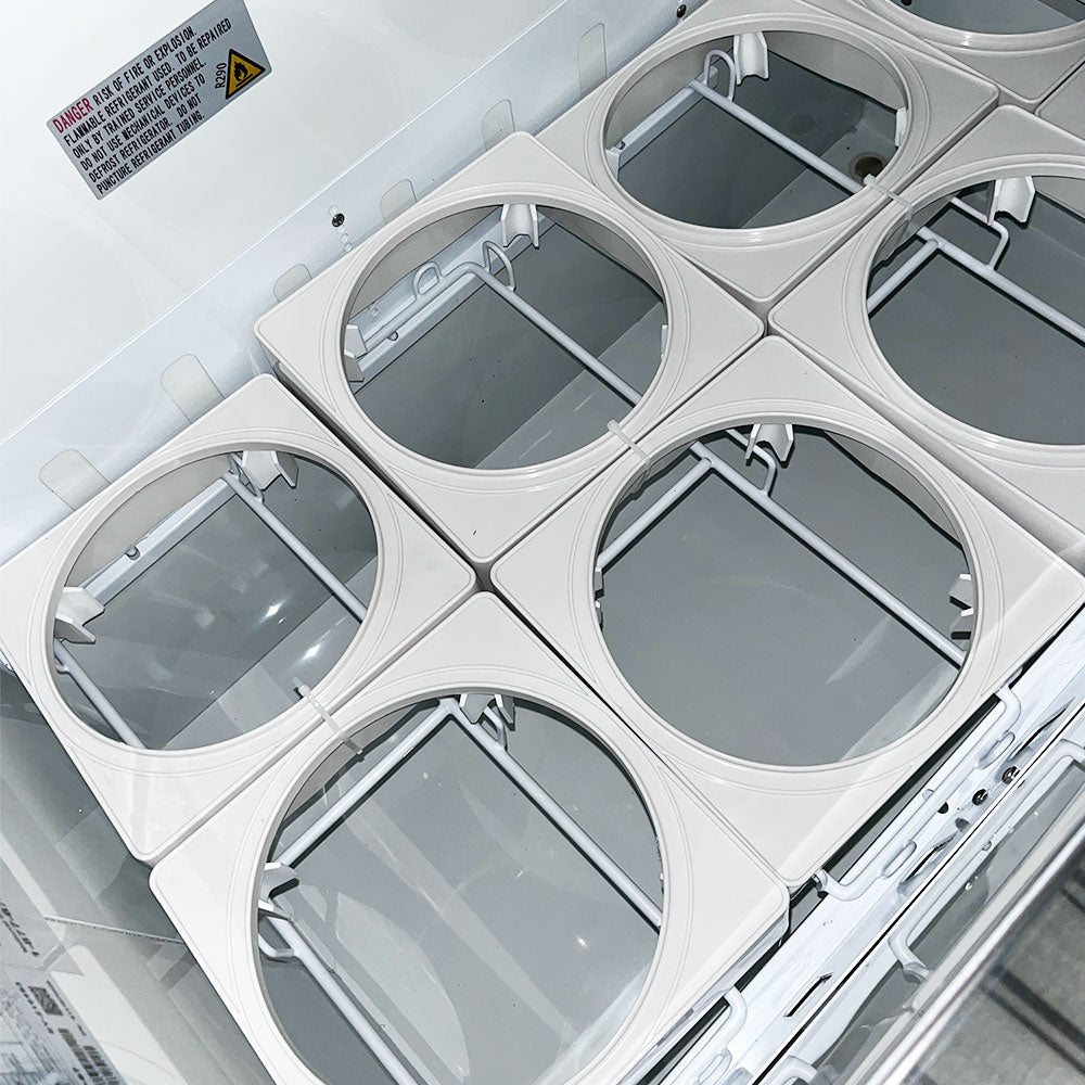 Coldline DIP-66 ice cream dipping cabinet, tub holders, close-up