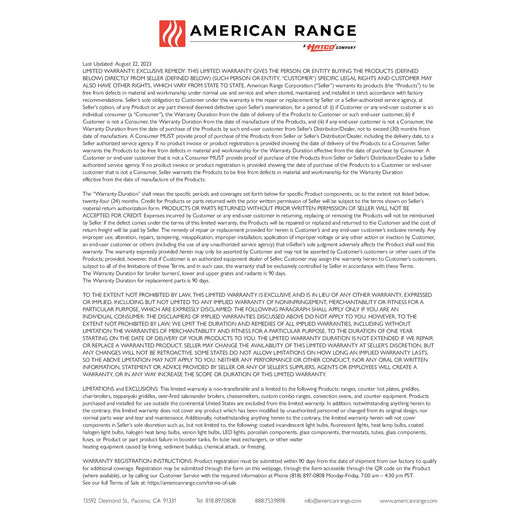 American Range Warranty