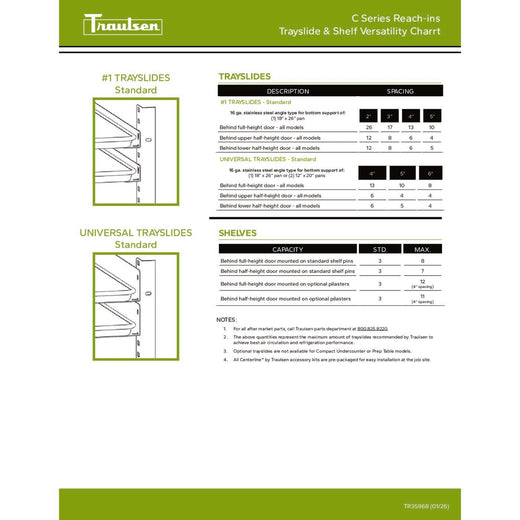 Traulsen C Series Reach-In Chart