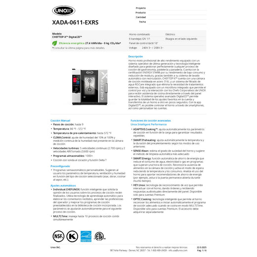 Spec Sheet Spanish