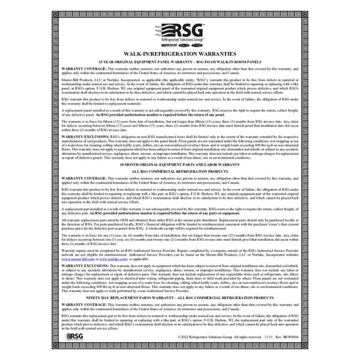Norlake Walk-In Refrigeration Warranty