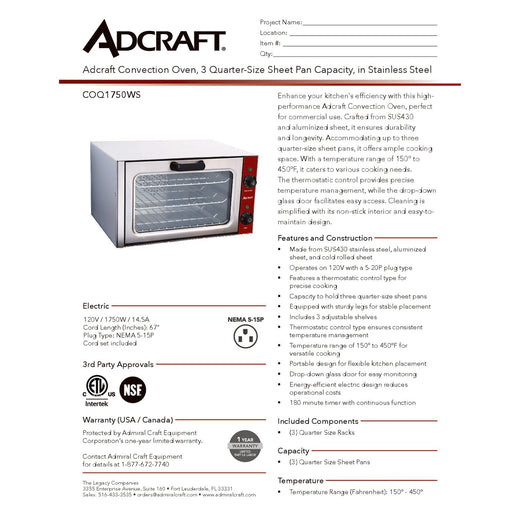 COQ1750WS Spec Sheet