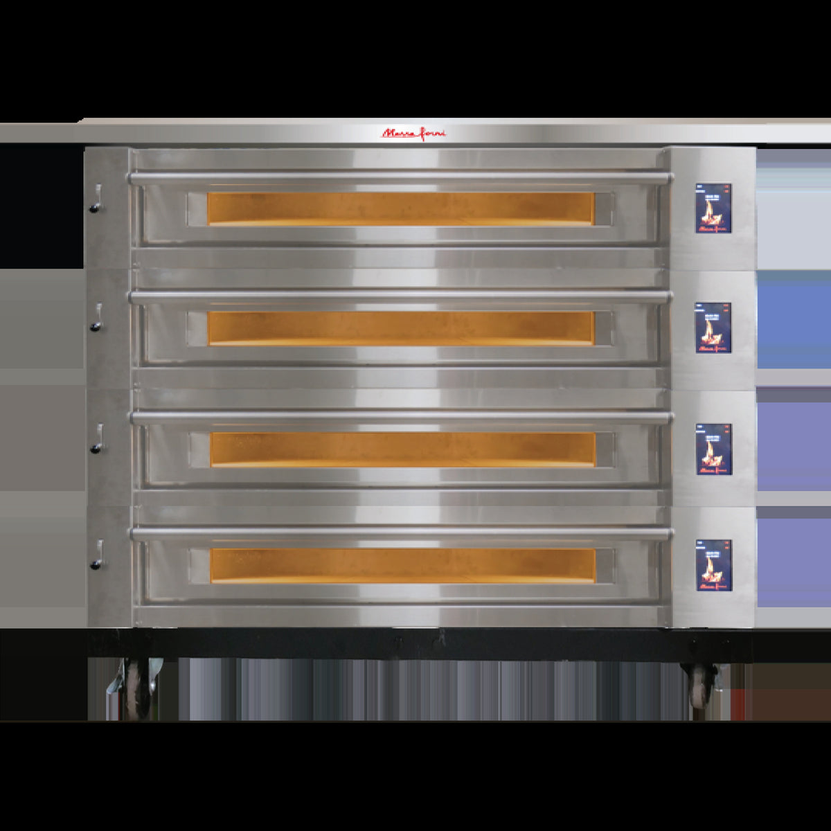 Marra Forni ELST73-44/4 four-deck electric pizza oven on low stand with casters, front view