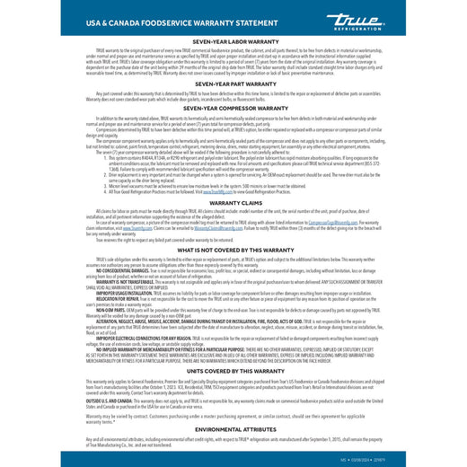 True Refrigeration Warranty